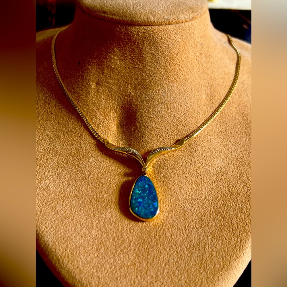 18k gold necklace with Australian Opal set in 14k gold! - Picture 2 of 14